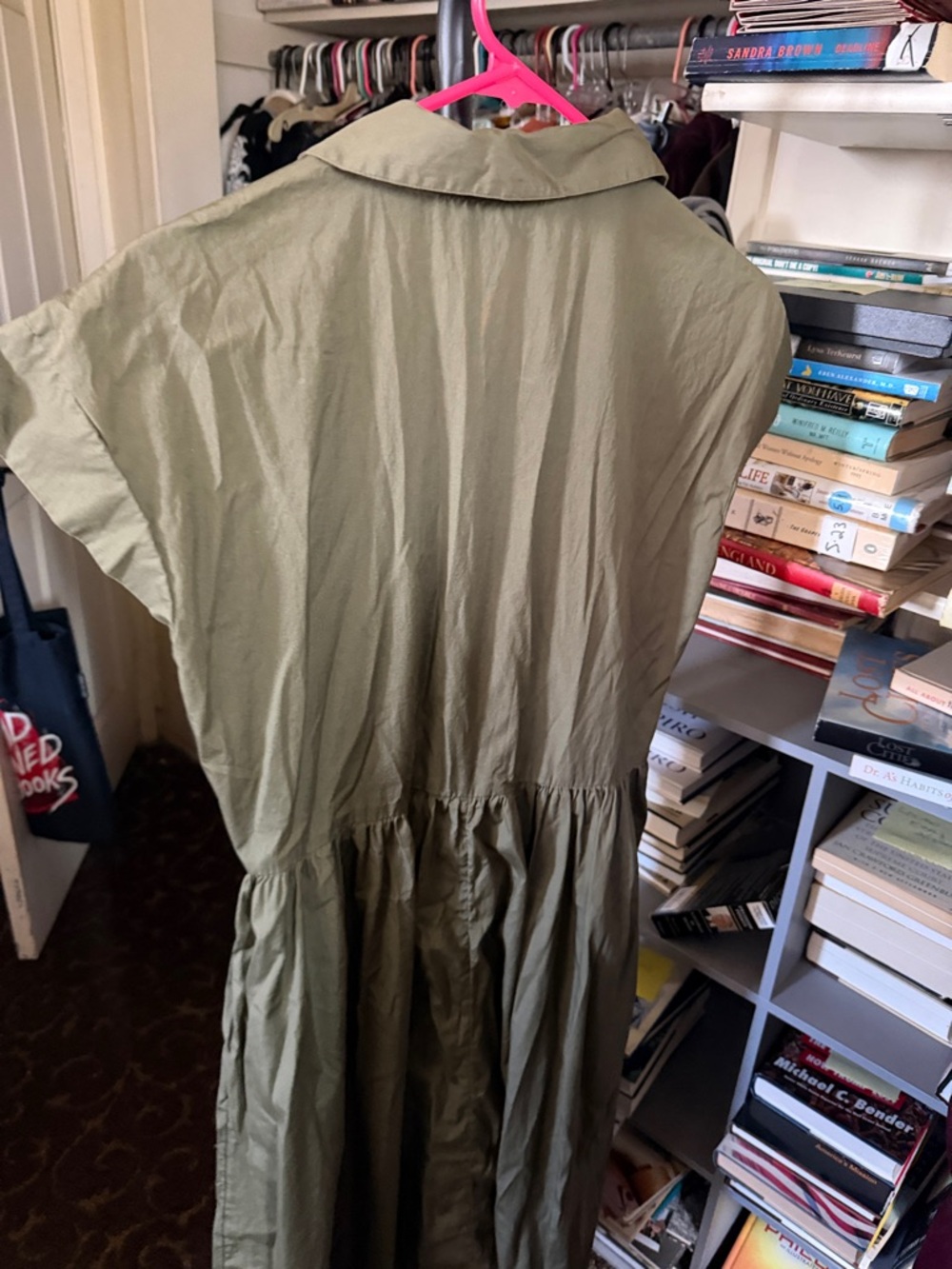 Nordstrom Olive Green Button-Front Shirt Dress - Picture 4 of 6